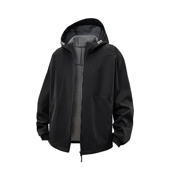 Herren Wasserdichte Softshell-Kapuzenjacke mit Fleece-Innenfutter, winddicht und mit Brustreißverschluss Drune