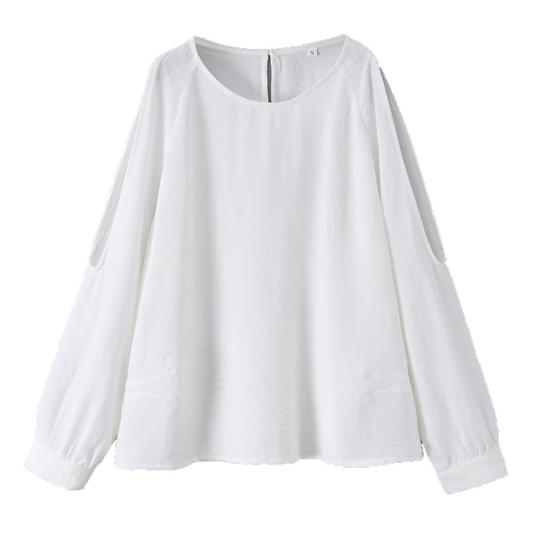 Damen Leichte Oversize-Bluse mit Cut-Out-Ärmeln und Rundhalsausschnitt Drune