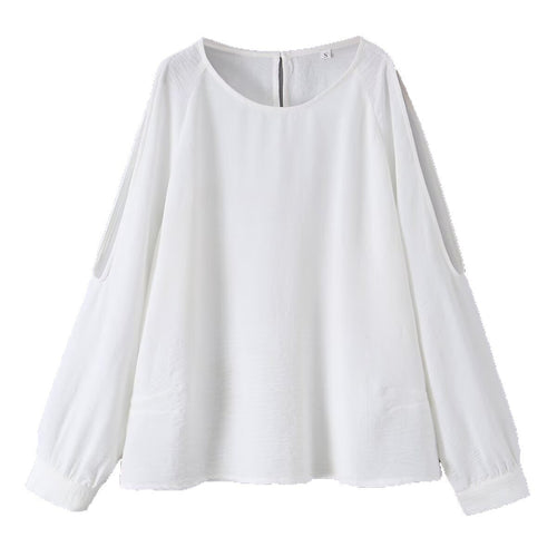 Damen Leichte Oversize-Bluse mit Cut-Out-Ärmeln und Rundhalsausschnitt Drune