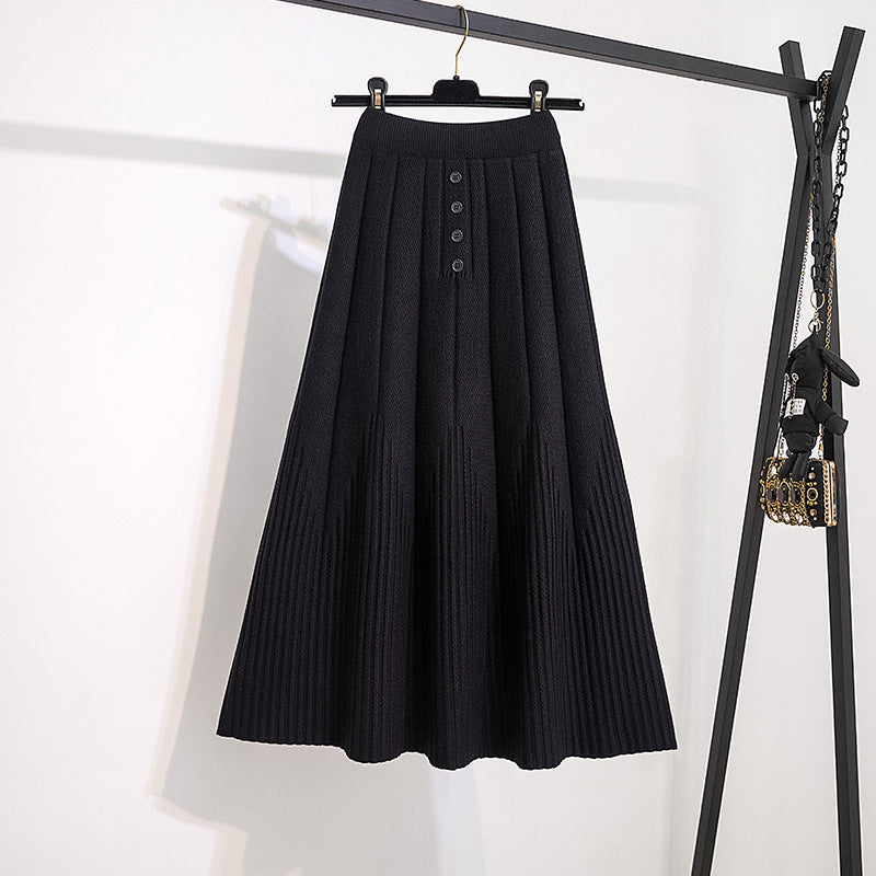 Damen Eleganter Plissee-Rock mit Knopfdetails Drune
