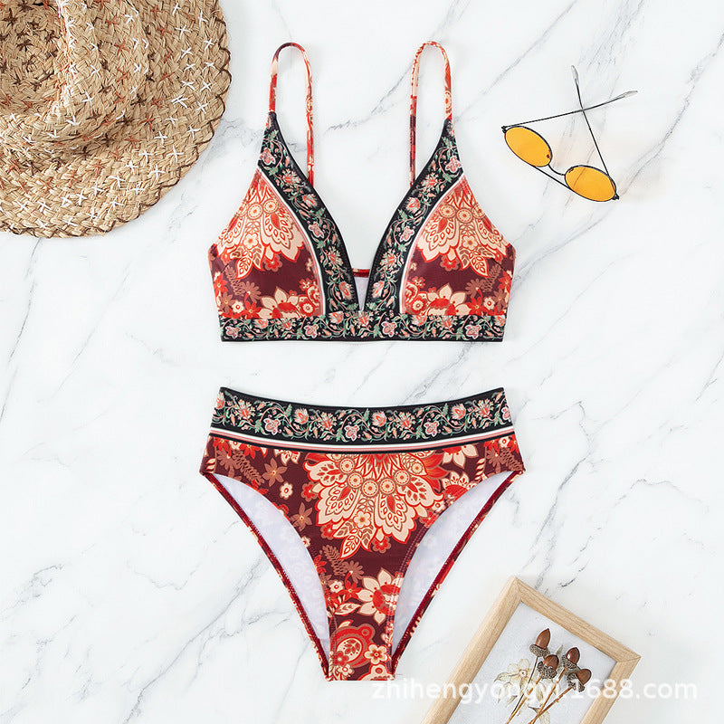 Damen Hochtaillierter Bikini mit floralem Muster Drune