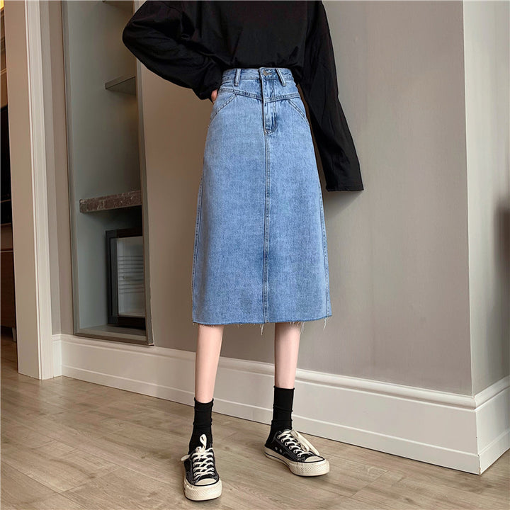 Damen Midi-Denimrock mit unregelmäßigem Saum Drune