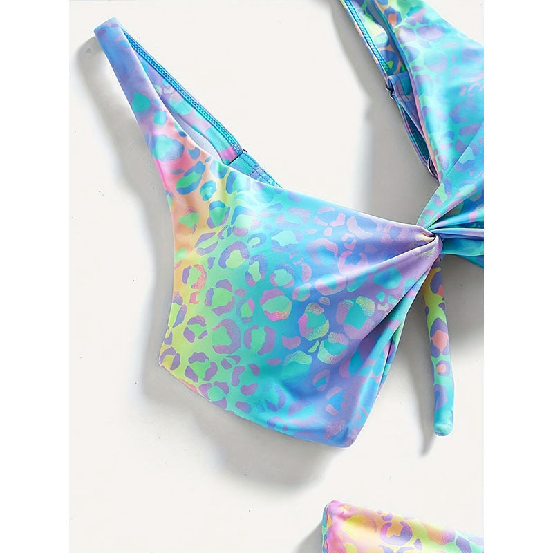 Damen Triangle-Bikini mit modernem Leopardenmuster und verspieltem Knoten Drune
