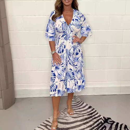 Damen Midikleid mit floralem Print und schwingendem Saum Drune