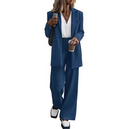Damen Oversize-Hosenanzug mit Longblazer und weiter Bundfaltenhose Drune