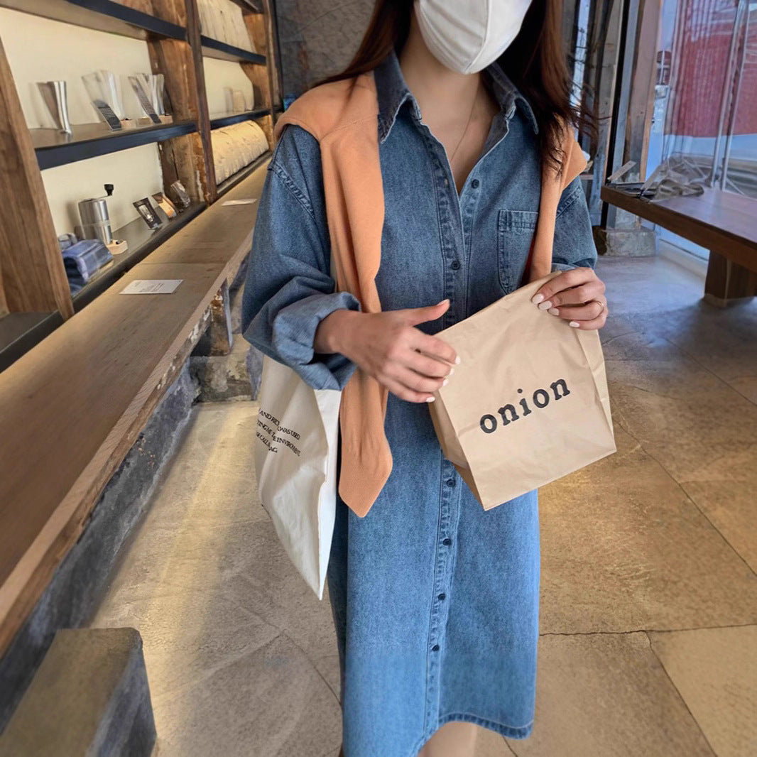 Damen Langes Oversize-Denim-Hemdblusenkleid im washed-Look mit Brusttasche und umgeschlagenen Ärmeln Drune