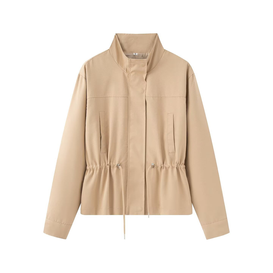 Damen Leichte Wind- und Regenjacke mit Tunnelzug-Taille und Stehkragen Drune