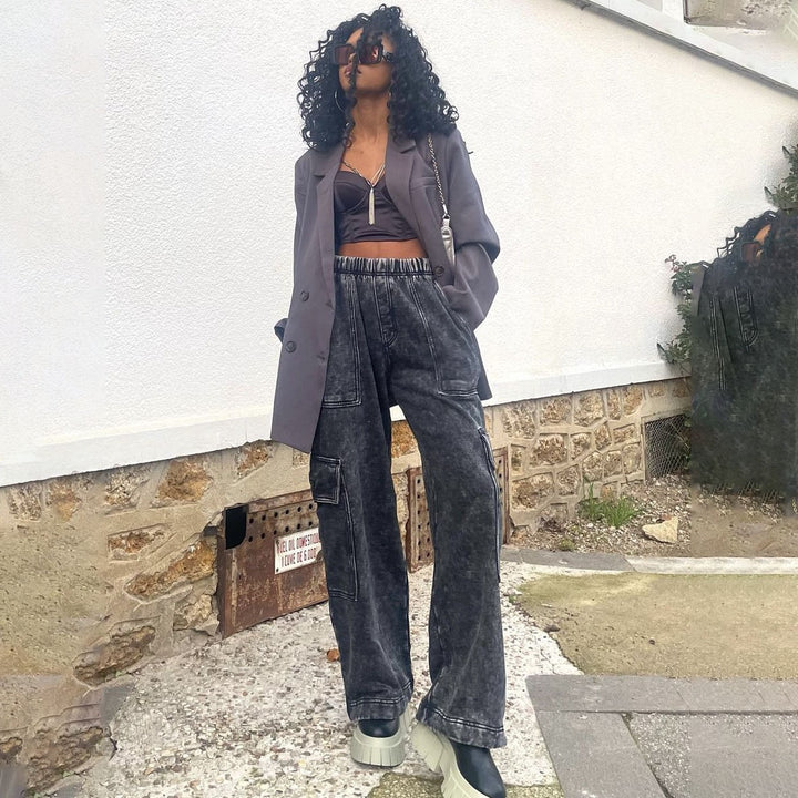 Damen Lässige Cargo-Jeans mit weitem Schnitt Drune