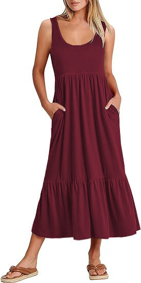 Damen Maxikleid mit fließendem Rock und praktischen Taschen Drune