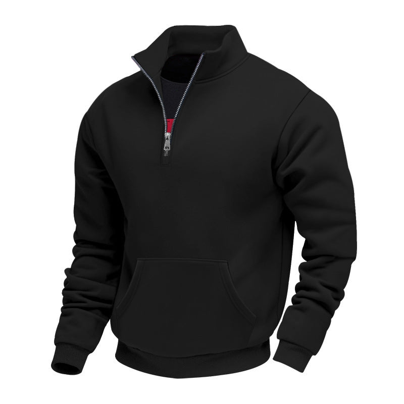 Herren Halbzip-Sweatshirt mit Stehkragen, Kängurutasche und Rippbündchen Drune
