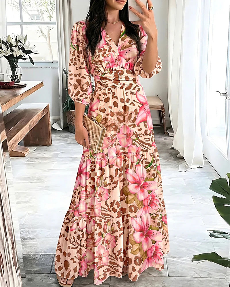 Damen Maxikleid mit Wickeloptik, V-Ausschnitt und geraffter Taillenpartie Drune