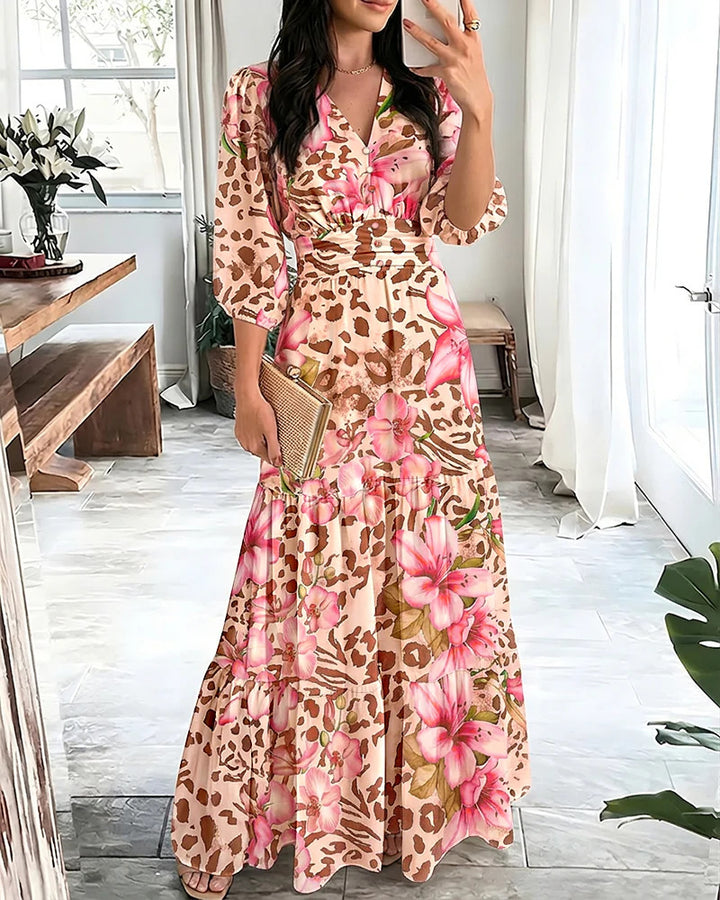 Damen Maxikleid mit Wickeloptik, V-Ausschnitt und geraffter Taillenpartie Drune
