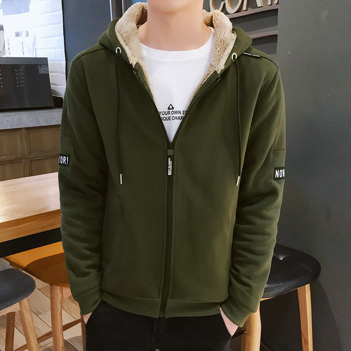 Herren Urbaner Zip‑Hoody mit Teddyfutter, Stehkragen‑Kapuze & gerippten Bündchen Drune