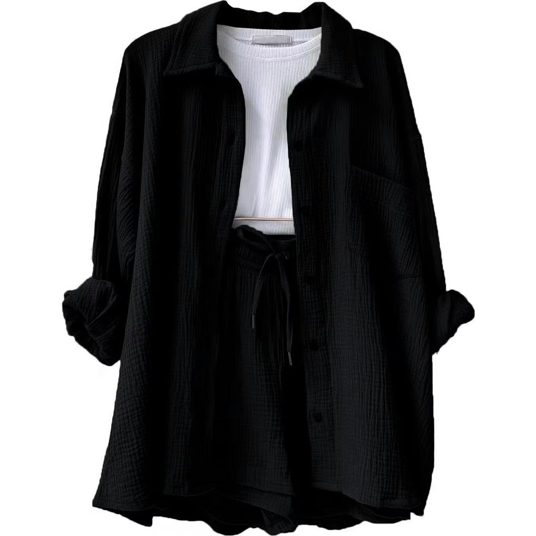 Damen lässiges Oversize-Hemd mit kurzem Schnitt und praktischen Taschen Drune