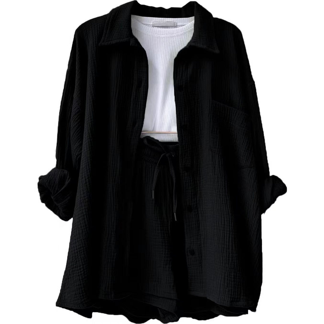 Damen lässiges Oversize-Hemd mit kurzem Schnitt und praktischen Taschen Drune