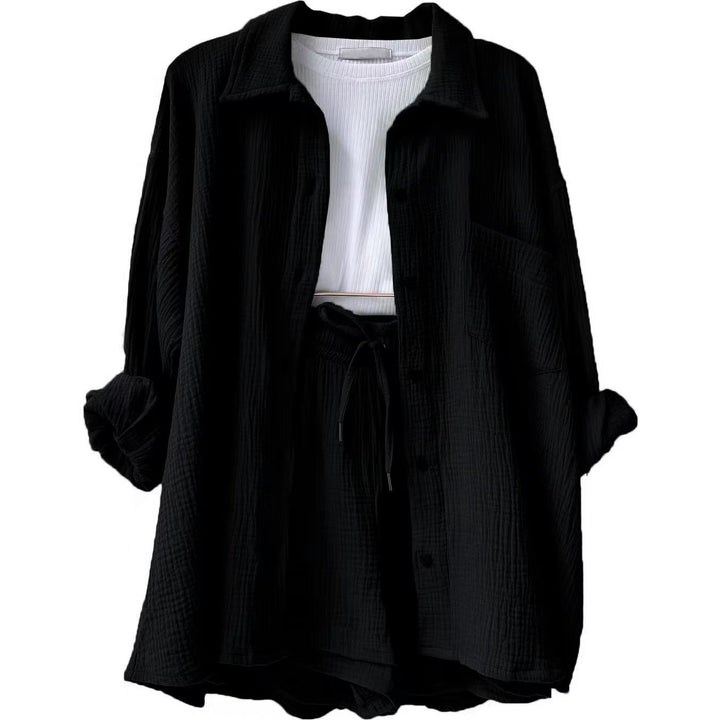Damen lässiges Oversize-Hemd mit kurzem Schnitt und praktischen Taschen Drune