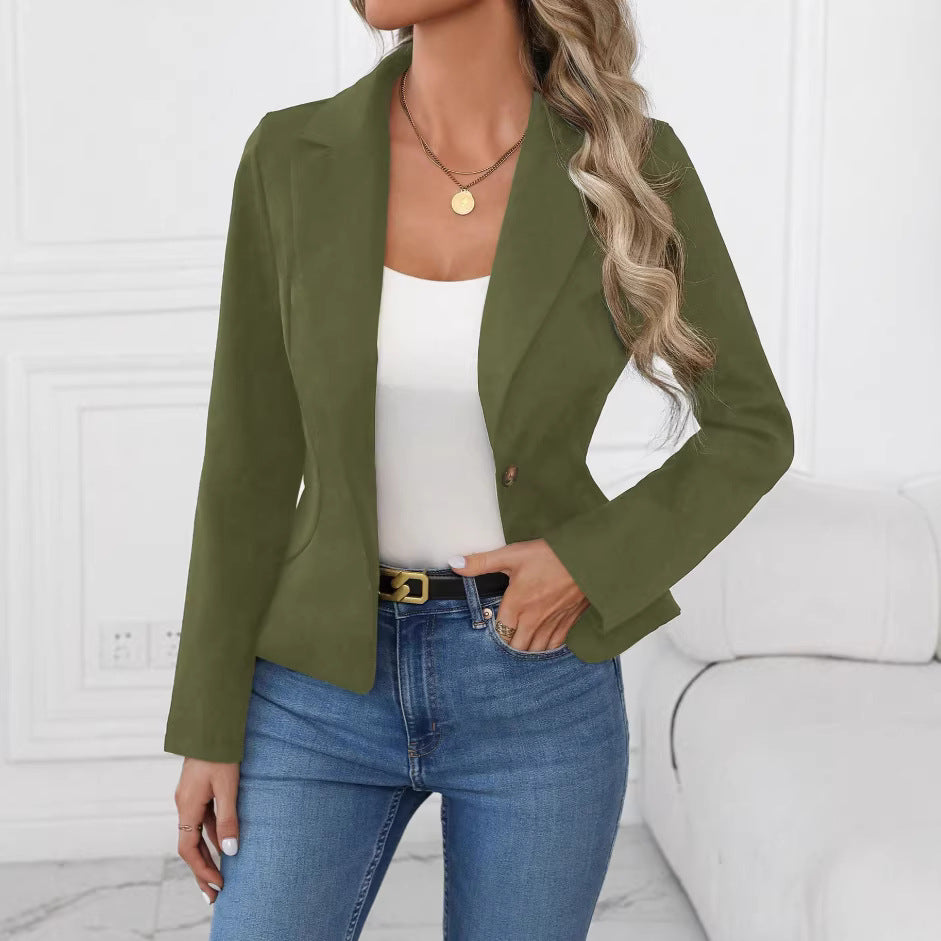 Damen nan taillierter Ein-Knopf-Blazer mit Reverskragen und Eingrifftaschen Drune