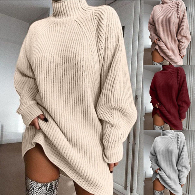 Damen Oversized Strickpullover mit hohem Kragen und Rippstruktur Drune