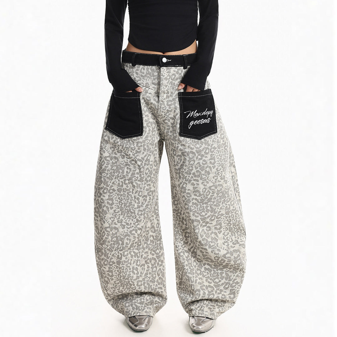 Damen Weitgeschnittene Hose mit Tierfell-Muster Drune