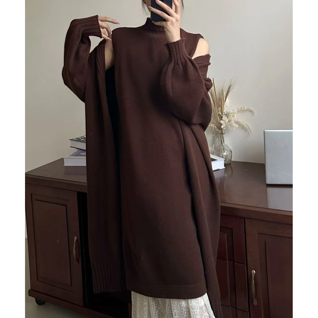 Damen modisches Strickkleid mit Kapuze und lässigem Schnitt Drune