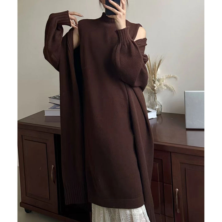 Damen modisches Strickkleid mit Kapuze und lässigem Schnitt Drune