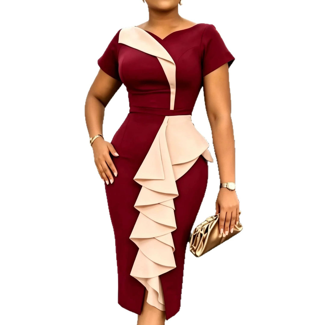 Damen Elegantes Midikleid mit asymmetrischem Rüschendesign Drune