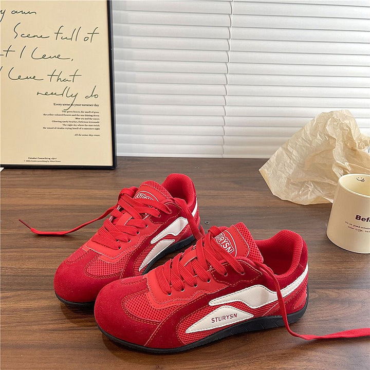 Damen Sportliche Sneaker mit weicher Veloursoberfläche und atmungsaktiver Netzstruktur Drune
