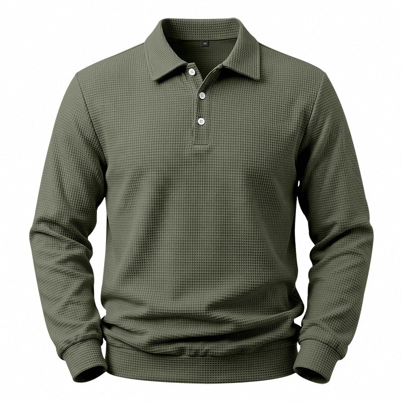Herren Langarm-Poloshirt mit Waffelstruktur und Baumwollmix Drune