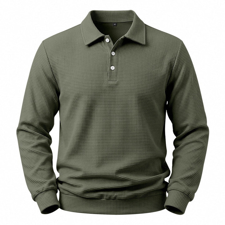 Herren Langarm-Poloshirt mit Waffelstruktur und Baumwollmix Drune