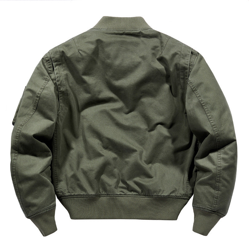 Herren Kurz geschnittener Canvas-Bomber mit Doppel-Frontklappentaschen und Ärmeltasche Drune
