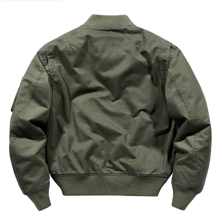 Herren Kurz geschnittener Canvas-Bomber mit Doppel-Frontklappentaschen und Ärmeltasche Drune
