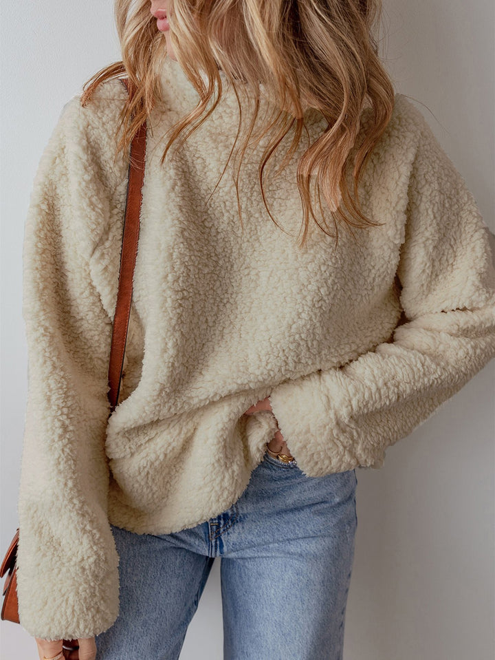Damen Kuscheliger Fleece-Pullover mit hohem Kragen und weit geschnittenen Ärmeln Drune