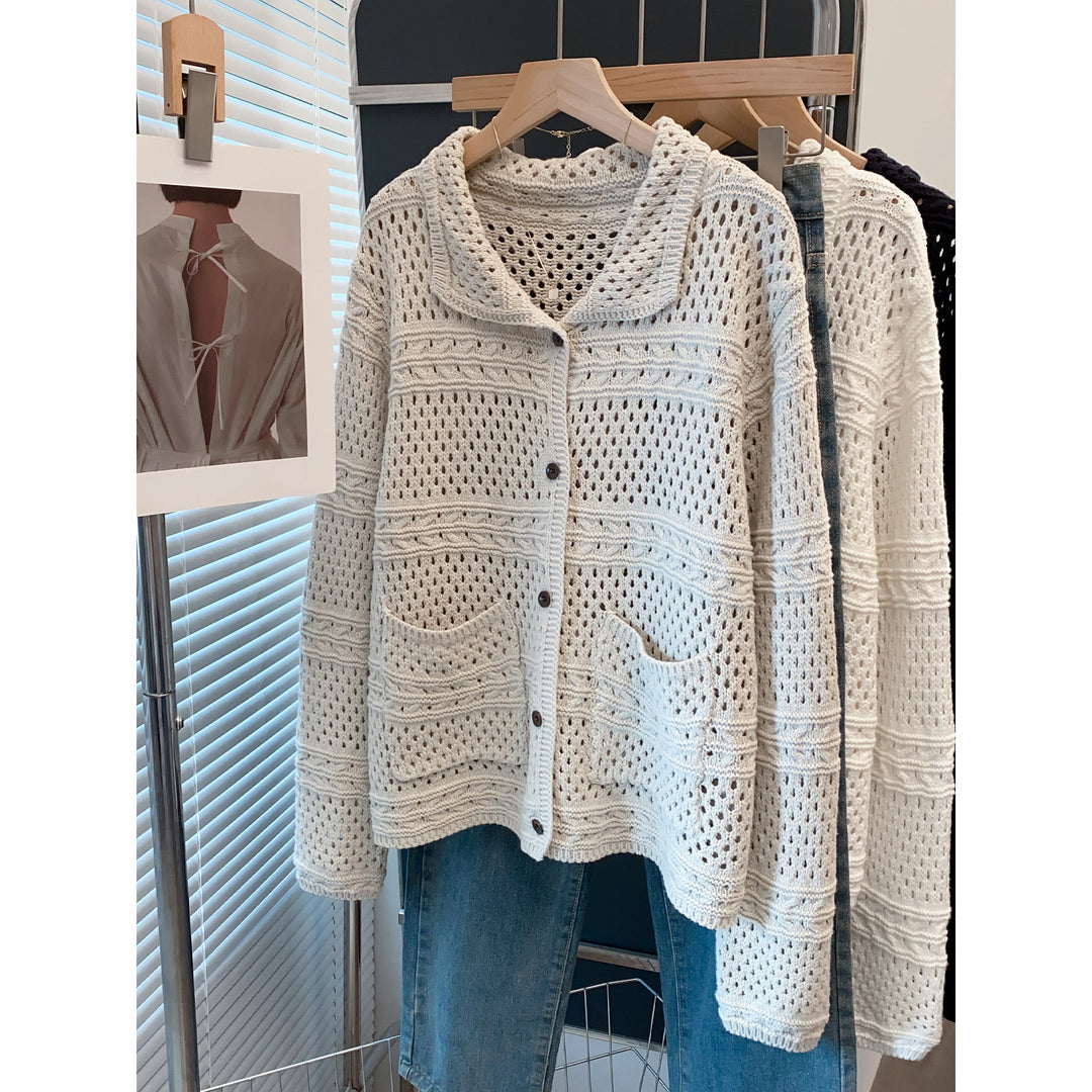 Damen Lässige Strickjacke im Lochmuster Drune