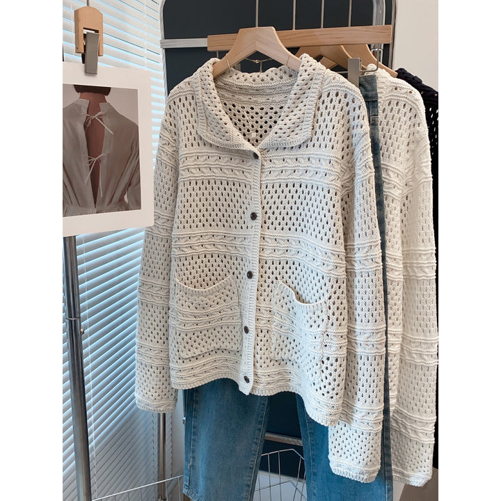 Damen Lässige Strickjacke im Lochmuster Drune