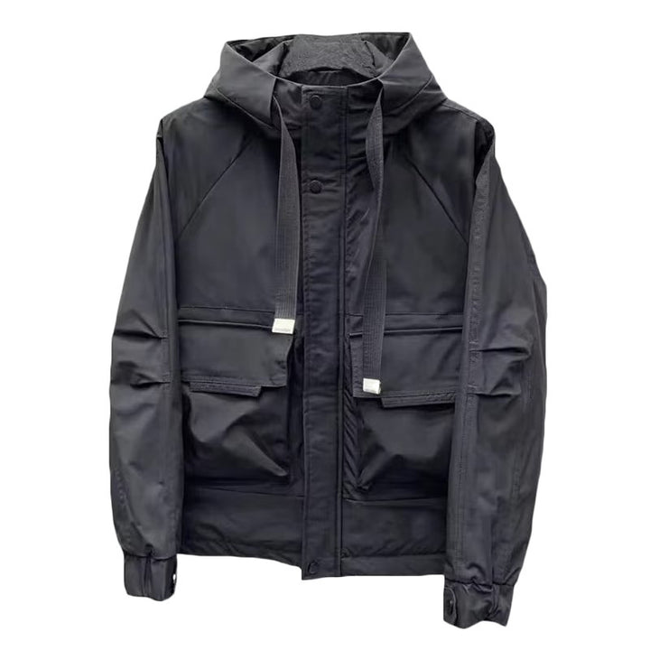 Herren Leichte Utility-Jacke mit Kapuze, mehreren Pattentaschen und verdecktem Reißverschluss Drune