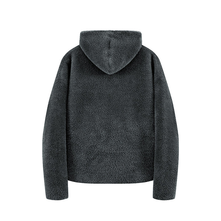 Damen Kurz geschnittene Teddy-Fleece-Kapuzenjacke mit Metall-Reißverschluss Drune