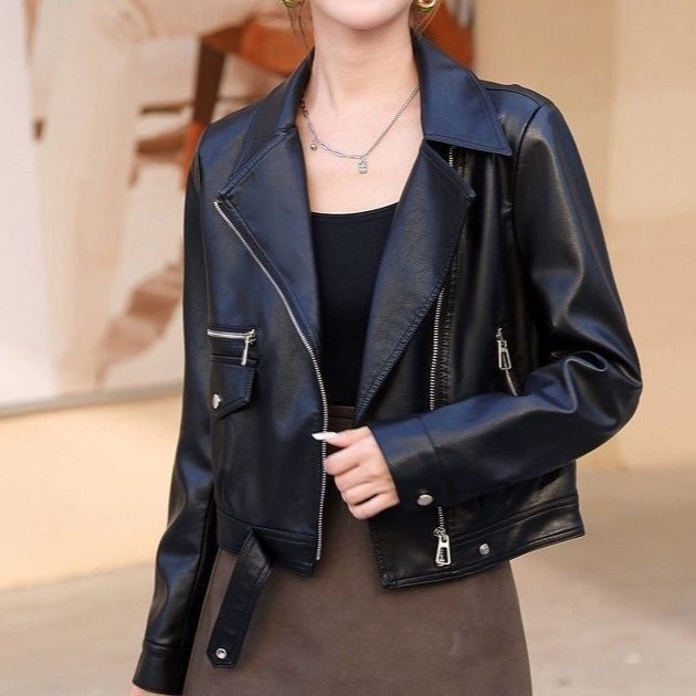 Damen modische Bikerjacke mit asymmetrischem Reißverschluss und praktischen Taschen Drune