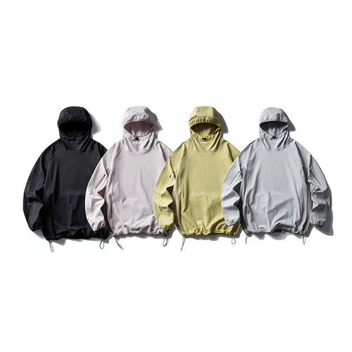 Unisex Leichter technischer Kapuzen-Anorak mit Raglanärmeln, Ärmeltaschen und Kordelzug Drune