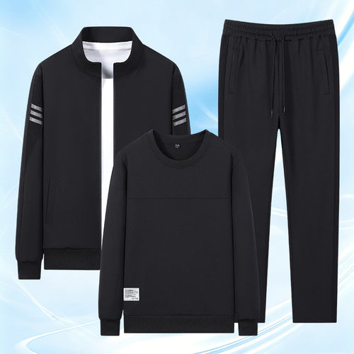 Herren lässiges Trainingsset mit Reißverschluss-Bomber, Rundhals-Sweatshirt und elastischer Jogginghose Drune
