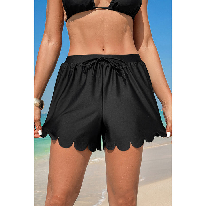 Damen Badeshorts mit dekorativem Wellenrand und verstellbarem Bund Drune