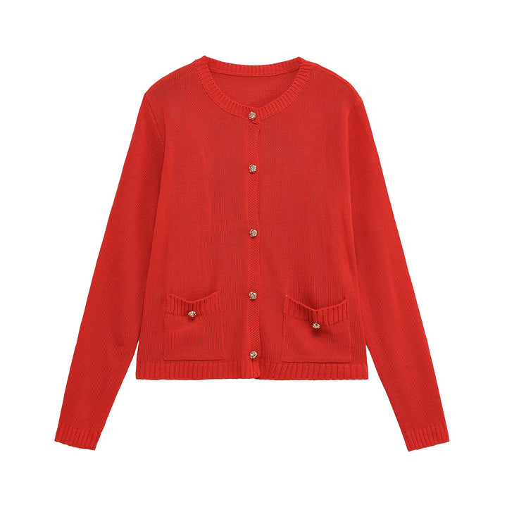 Damen bequeme Strickjacke mit Knopfdetails und aufgesetzten Taschen Drune
