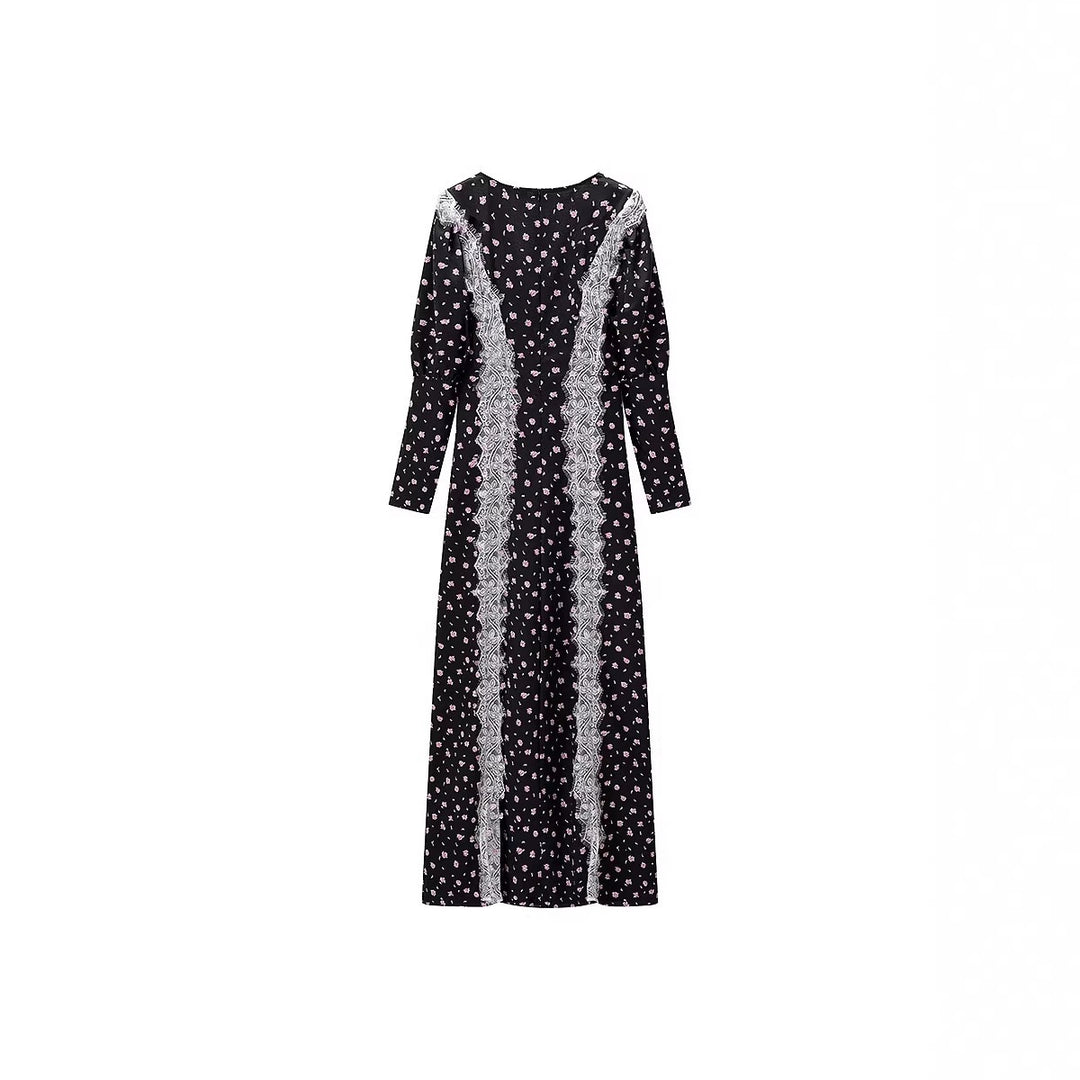 Damen Maxikleid mit Spitzenbesatz und floralem Alloverprint Drune