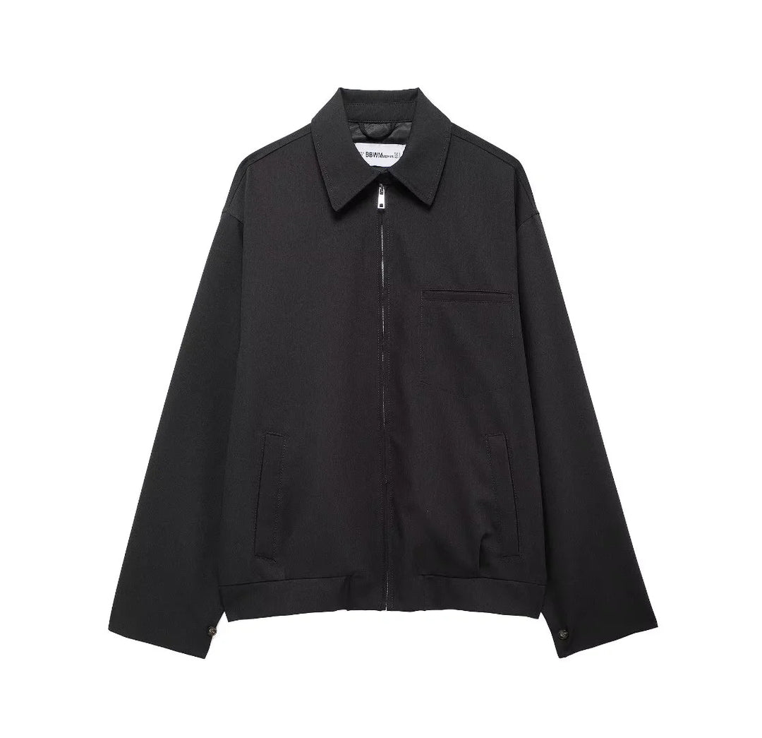 Herren nan minimalistische Harrington-Jacke mit durchgehendem Reißverschluss, Hemdkragen und Brustleistentasche Drune