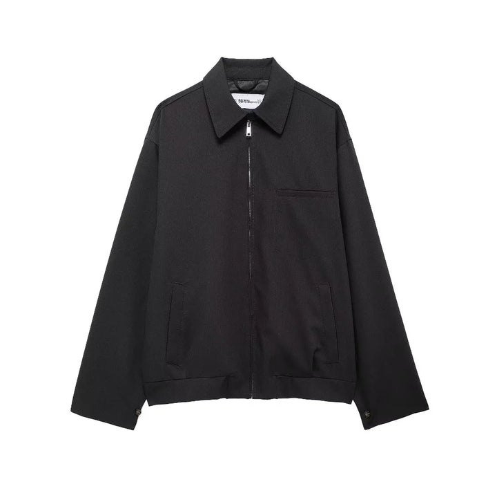 Herren nan minimalistische Harrington-Jacke mit durchgehendem Reißverschluss, Hemdkragen und Brustleistentasche Drune