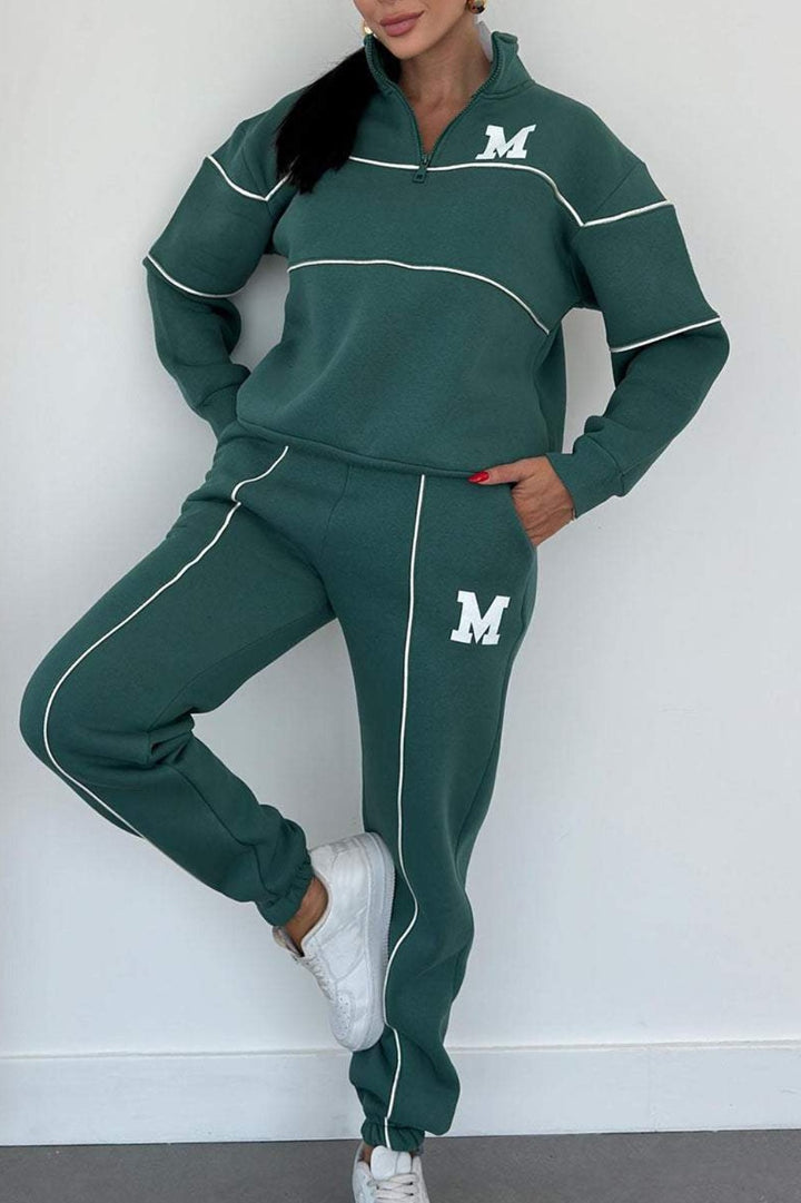 Damen sportliches Fleece-Anzugset mit Stehkragen und praktischen Taschen Drune