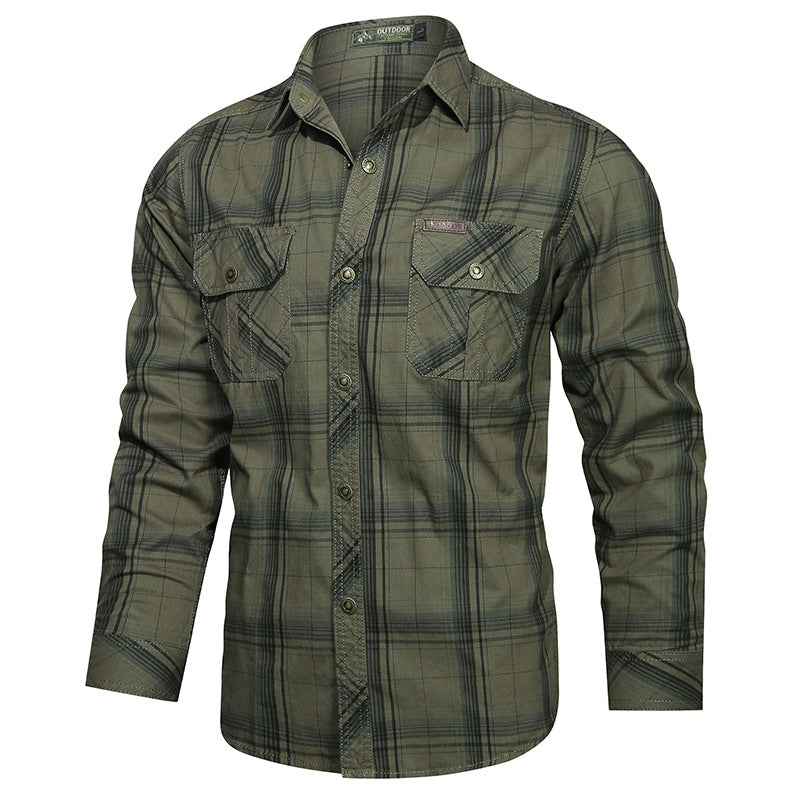 Herren nan kariertes Flanell-Outdoorhemd mit verstärkten Klappbrusttaschen und ergonomischem Rückendetail Drune