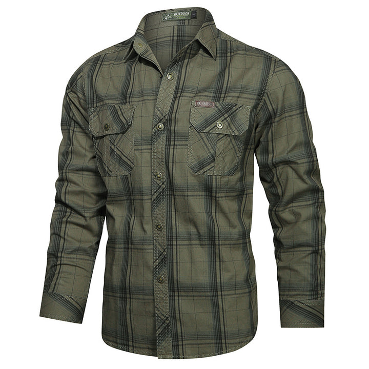 Herren nan kariertes Flanell-Outdoorhemd mit verstärkten Klappbrusttaschen und ergonomischem Rückendetail Drune