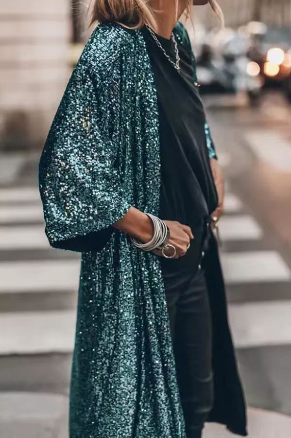 Drune | Viertel Ärmel Party Pailletten Strickjacke Jacke