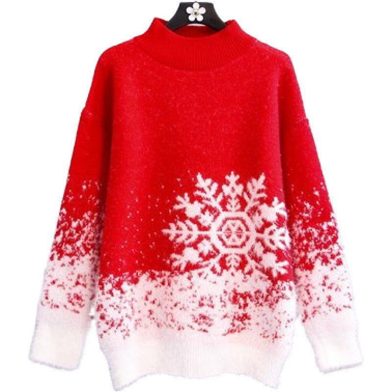 Damen Grobstrickpullover mit winterlichem Schneeflockenmuster und kuscheligem Material Drune