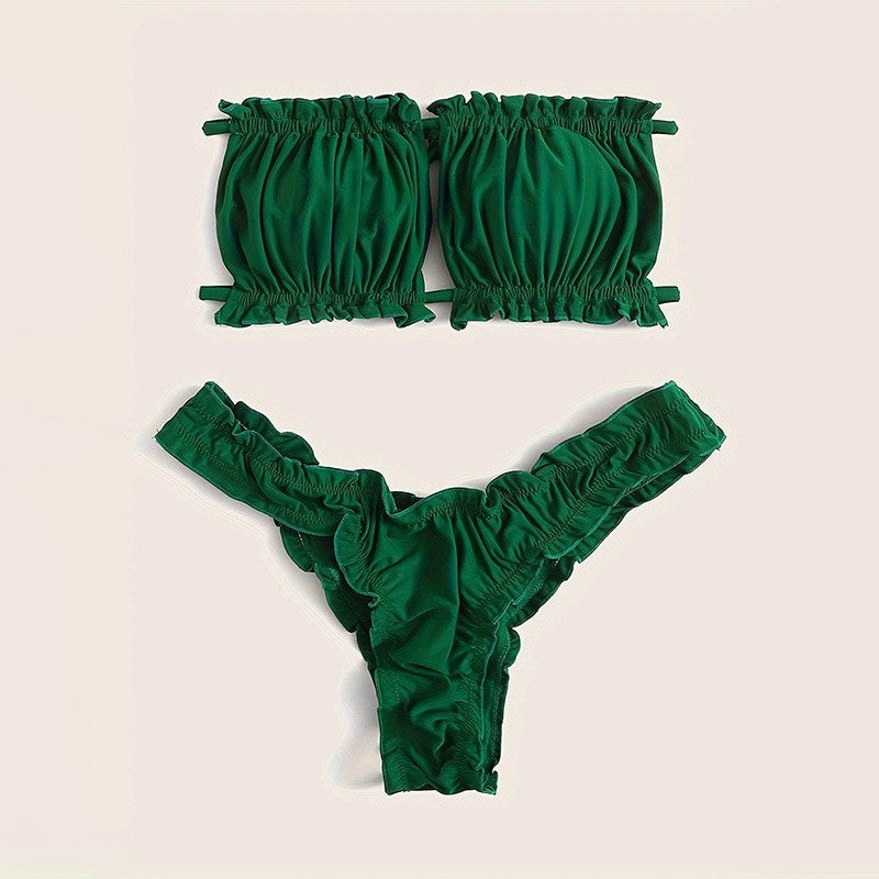 Damen Bandeau-Bikini-Set mit romantischen Rüschendetails Drune